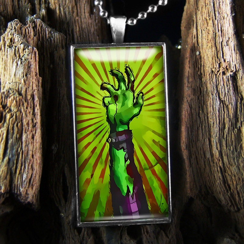 Living Dead Green Zombie Hand Horror Halloween Sterling Silver Necklace 81-RCF