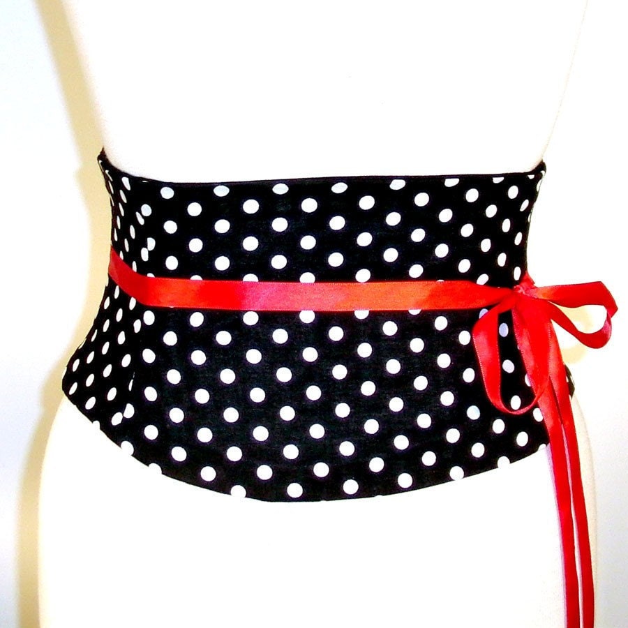 Waist Cincher Corset Belt Black Polka Dot Any Size B