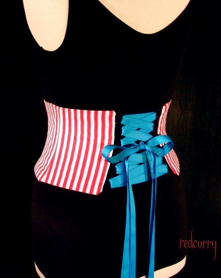 Pirate Stripe Waist Cincher Corset Belt Peppermint Any Size B