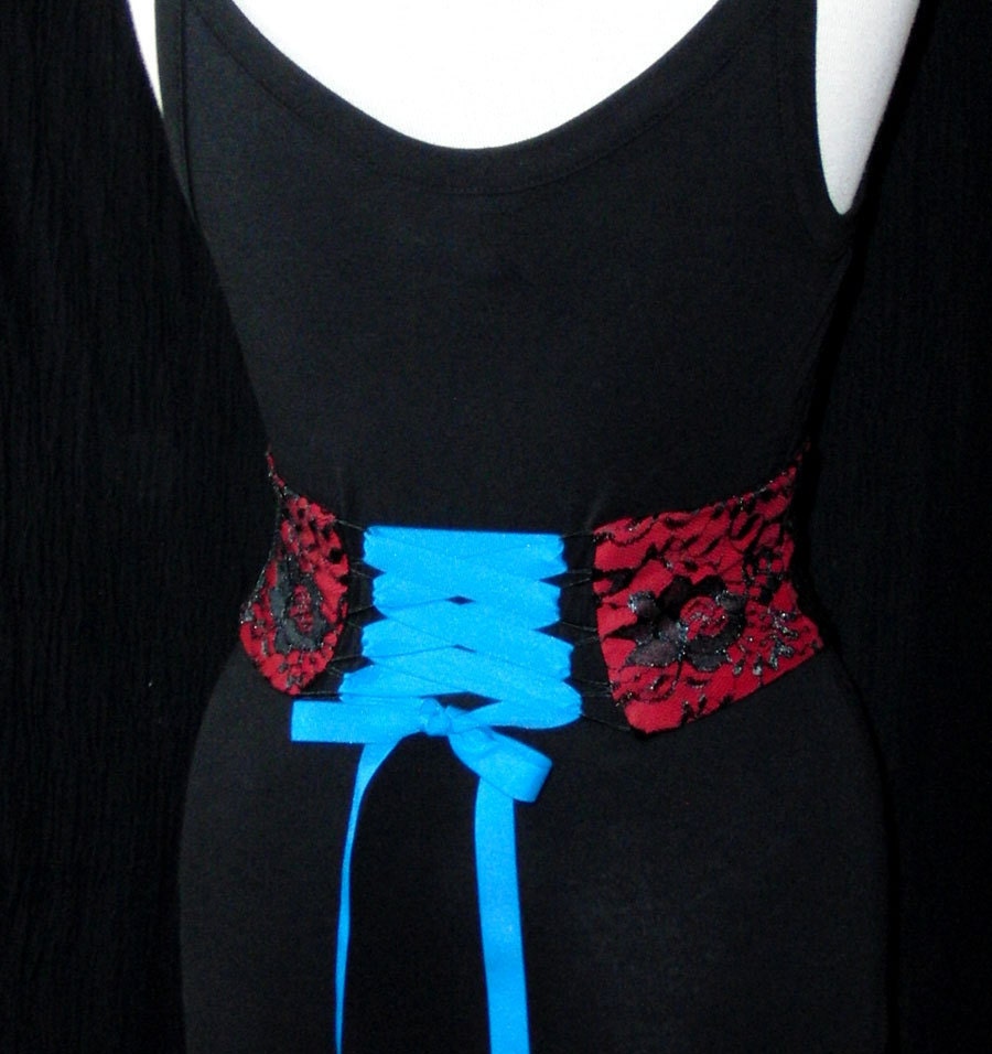 Corset Mini Midnight Black Lace Up Obi Belt Any Size