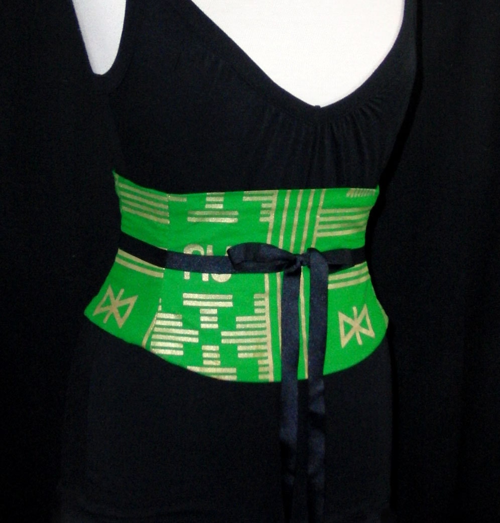 Any Size Green and Gold Tribal African Print Waist Cincher Corset Belt B
