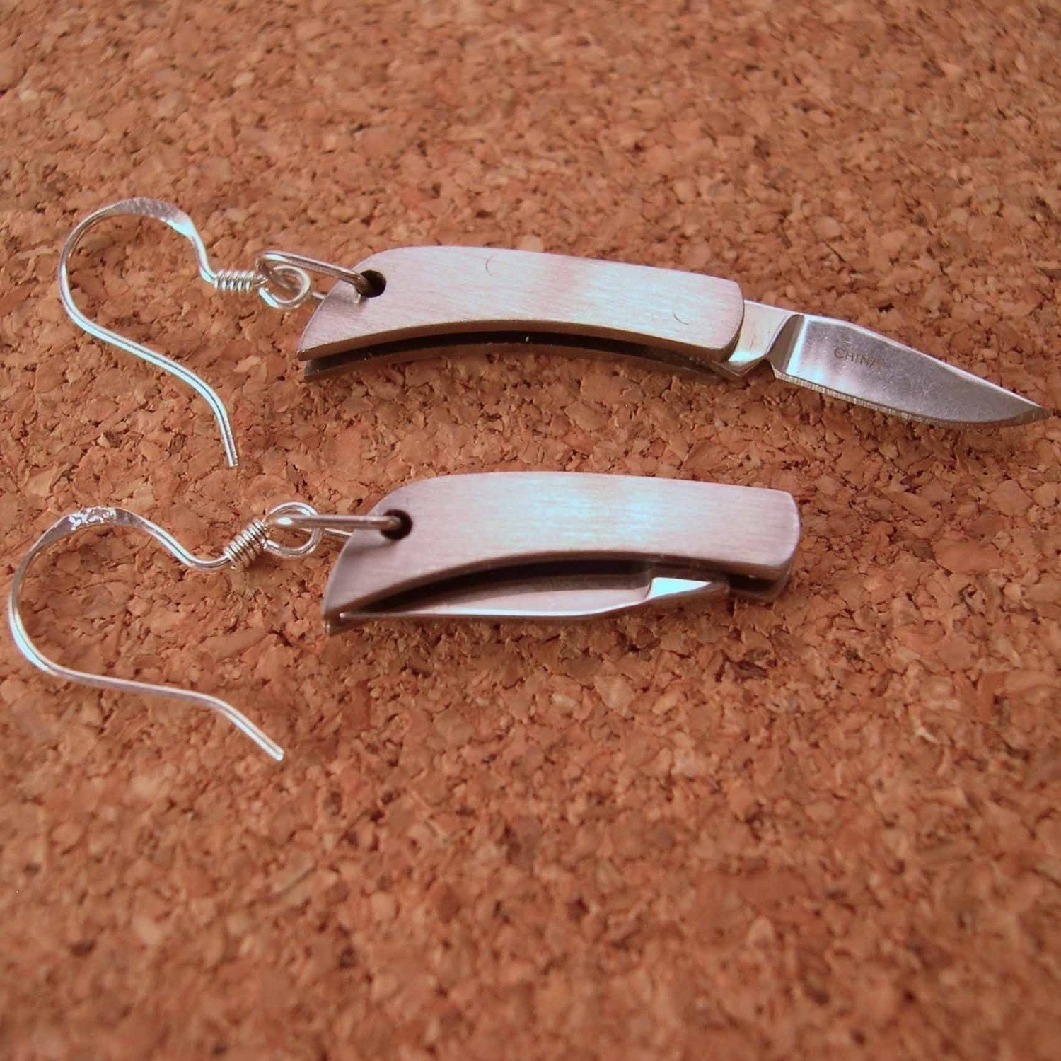Knife Earrings - Working Sharp Tiny Folding Knives with Sharpener