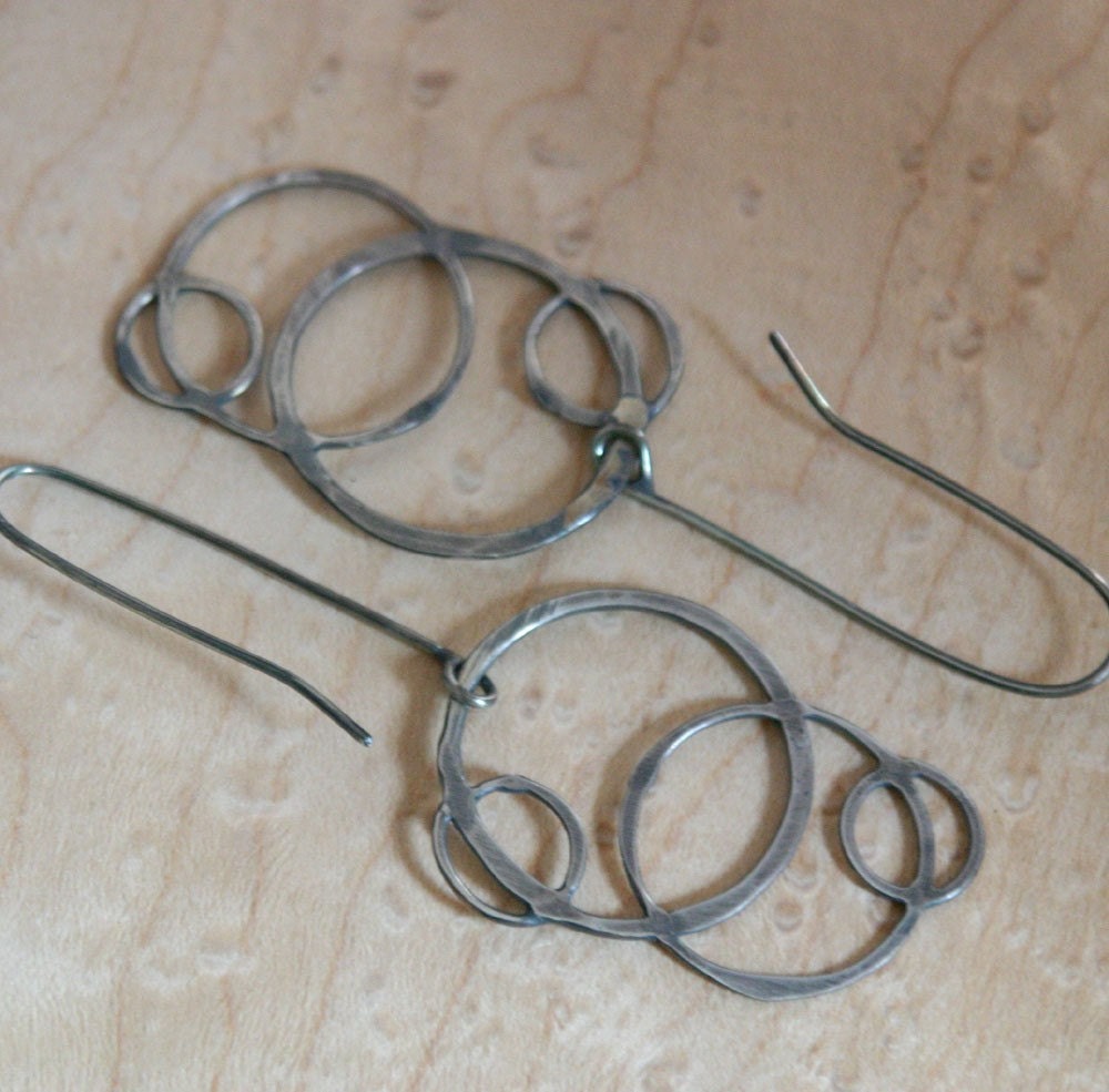 Circus Circles Earrings, oxidized dangles with soldered circles and ear hook