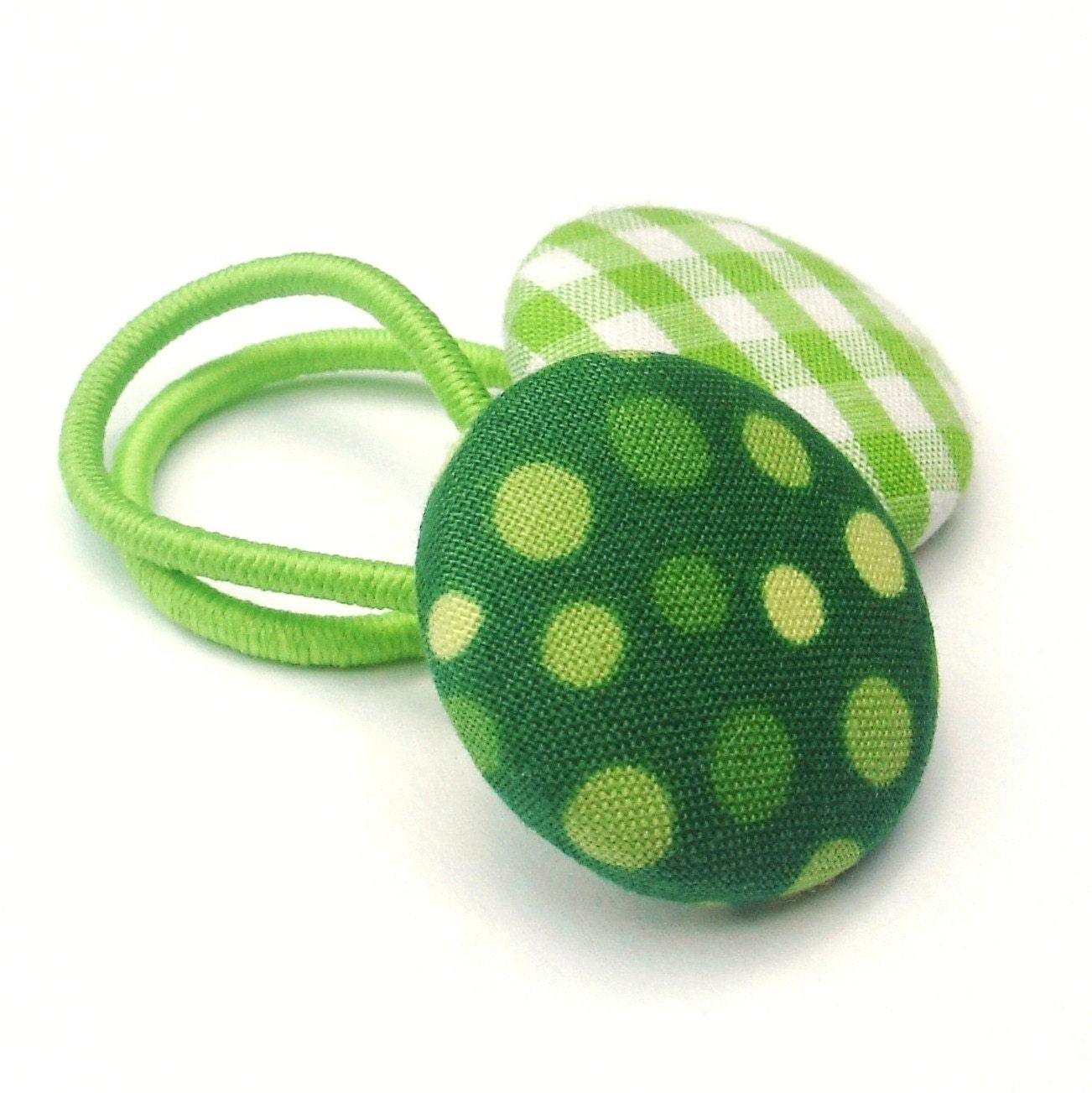 Green Ponytail Holders. Button Hair Ties.