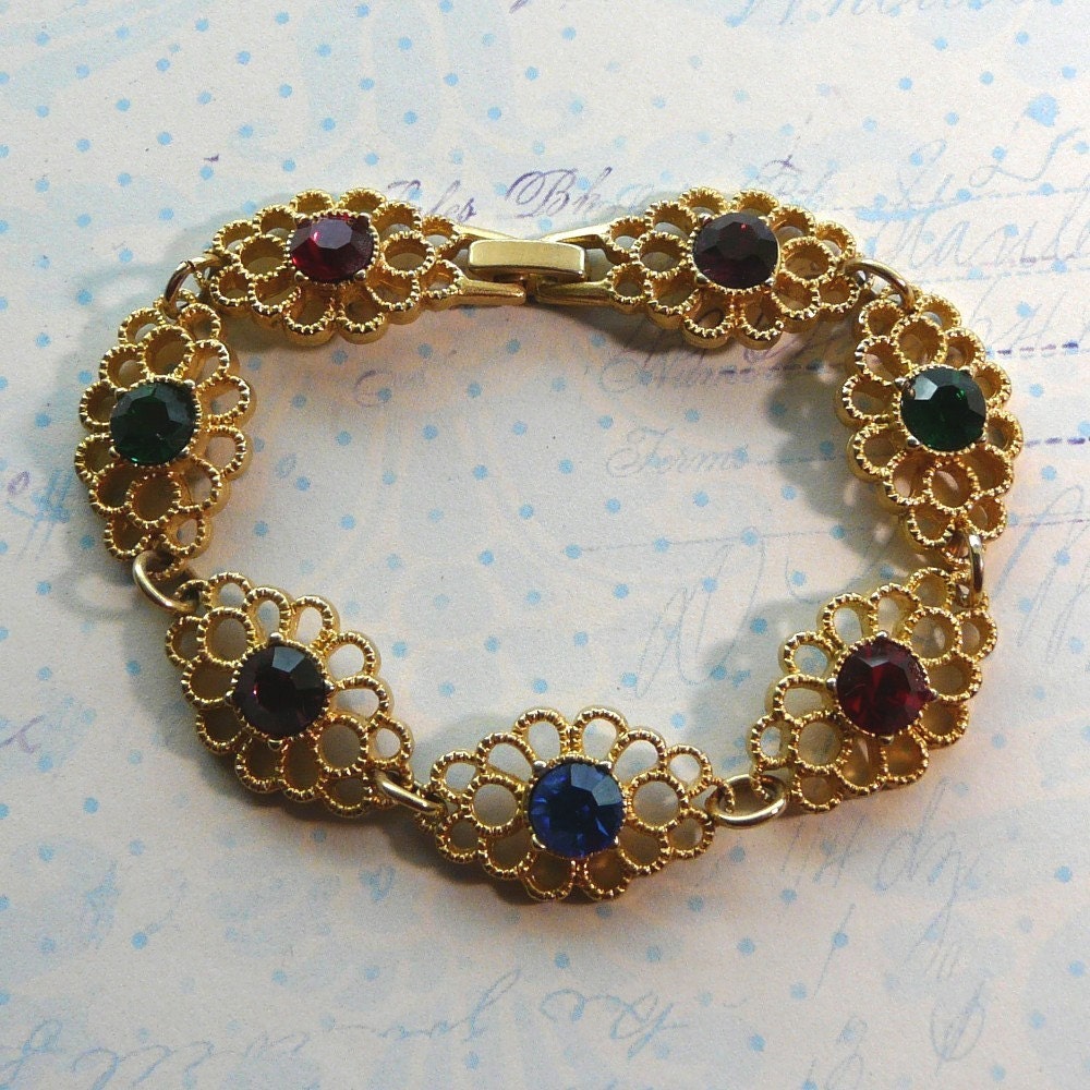 Rhinestone Bracelet Vintage filigree links