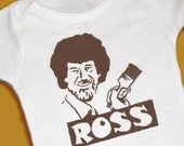 Hand Painted Bob Ross Baby Bodysuit or Kid's T-Shirt (pick your size) 1980s - retro - artist - baby gift - brown