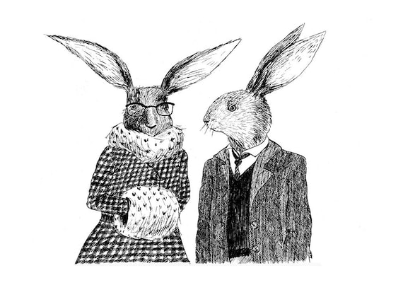 Rabbits in winter A4 print