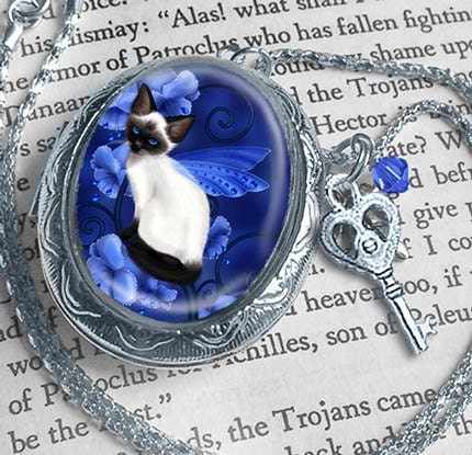 Siamese Cat Necklace // Cat Locket // Sapphire Cat