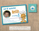 Monsters Birthday Invitation & Return Address Labels Printable