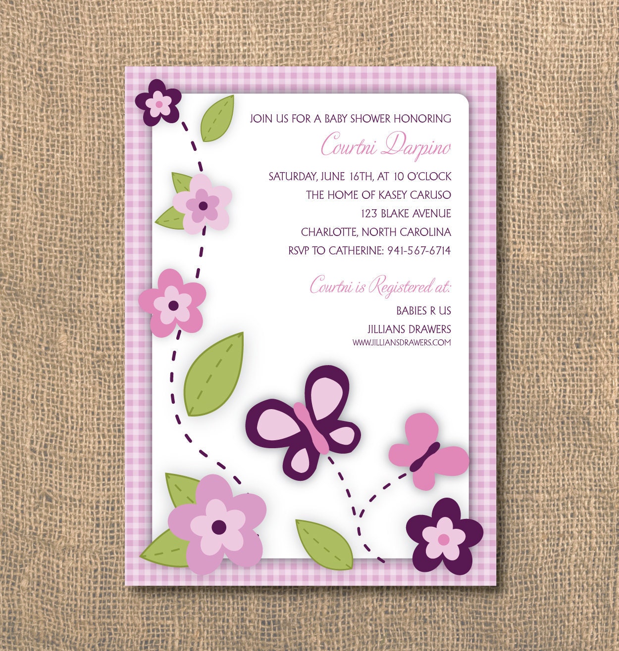 PRINTABLE - 5x7 Butterflies and Flowers - Baby Shower Invitation