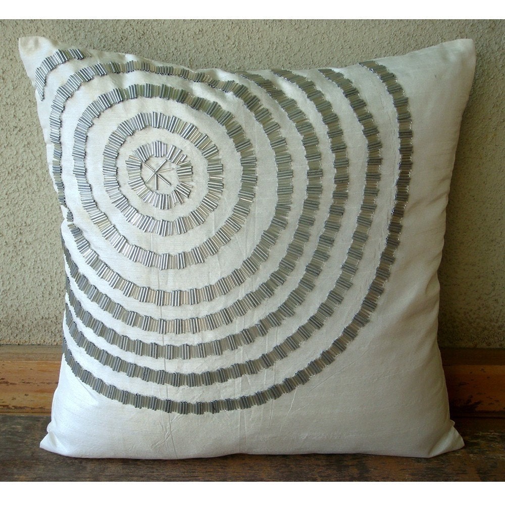 Staying Centered - Throw Pillow Covers - 16x16 Inches Silk Pillow Cover  with Silver Pipes