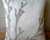 Throw Pillow Covers 16x16 Inches White Silk Cover Accent Pillow Decorative Pillow Couch Pillow Sofa Pillow Bead Embroidery Silver Willow