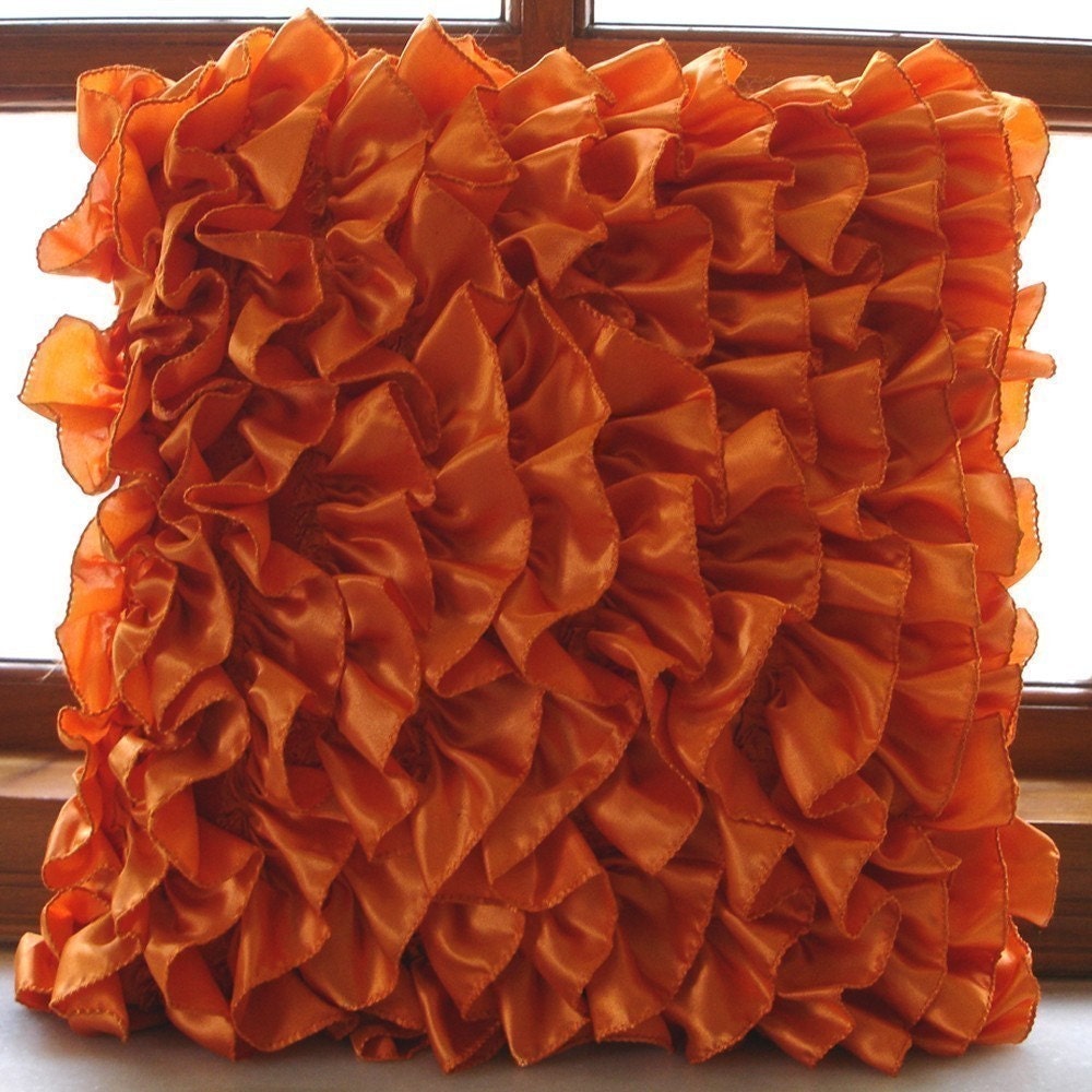 Decorative Throw Pillow Covers Couch Pillows Sofa 16 Inch Satin Pillow Cover Orange Satin Ruffles Vintage Orange Home Living Decor Houseware
