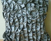 Vintage Silver - Throw Pillow Covers - 20x20 Inches Satin Pillow Cover with Satin Silver Ruffles