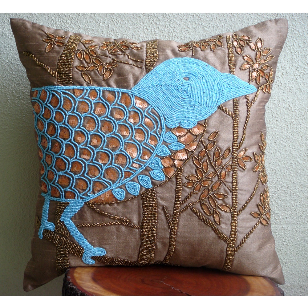 Decorative Throw Pillow Covers Accent Pillow Couch Pillow 16 Inch Silk Pillow Cover Beads Sequins Birdy Paradise Home Living Decor Houseware