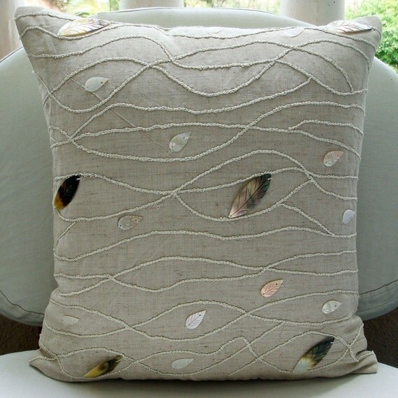 RESERVED For DEBRA PERRIAM - Vintage Season - Throw Pillow Covers - 16x16 Inches Cotton Linen Pillow Cover with Mother Of Pearl