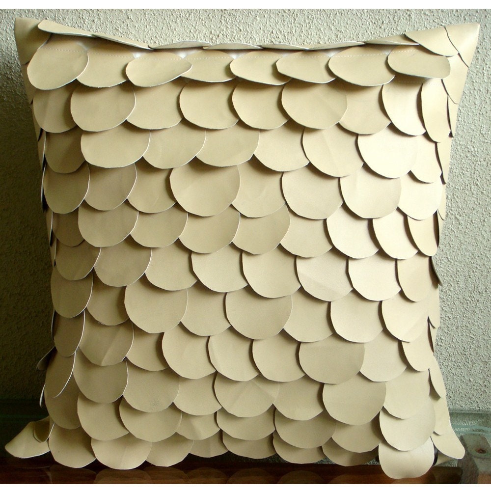 Mermaid - Decorative Pillow Covers - 16x16 Inches Art Leather Pillow Cover in Beige Color