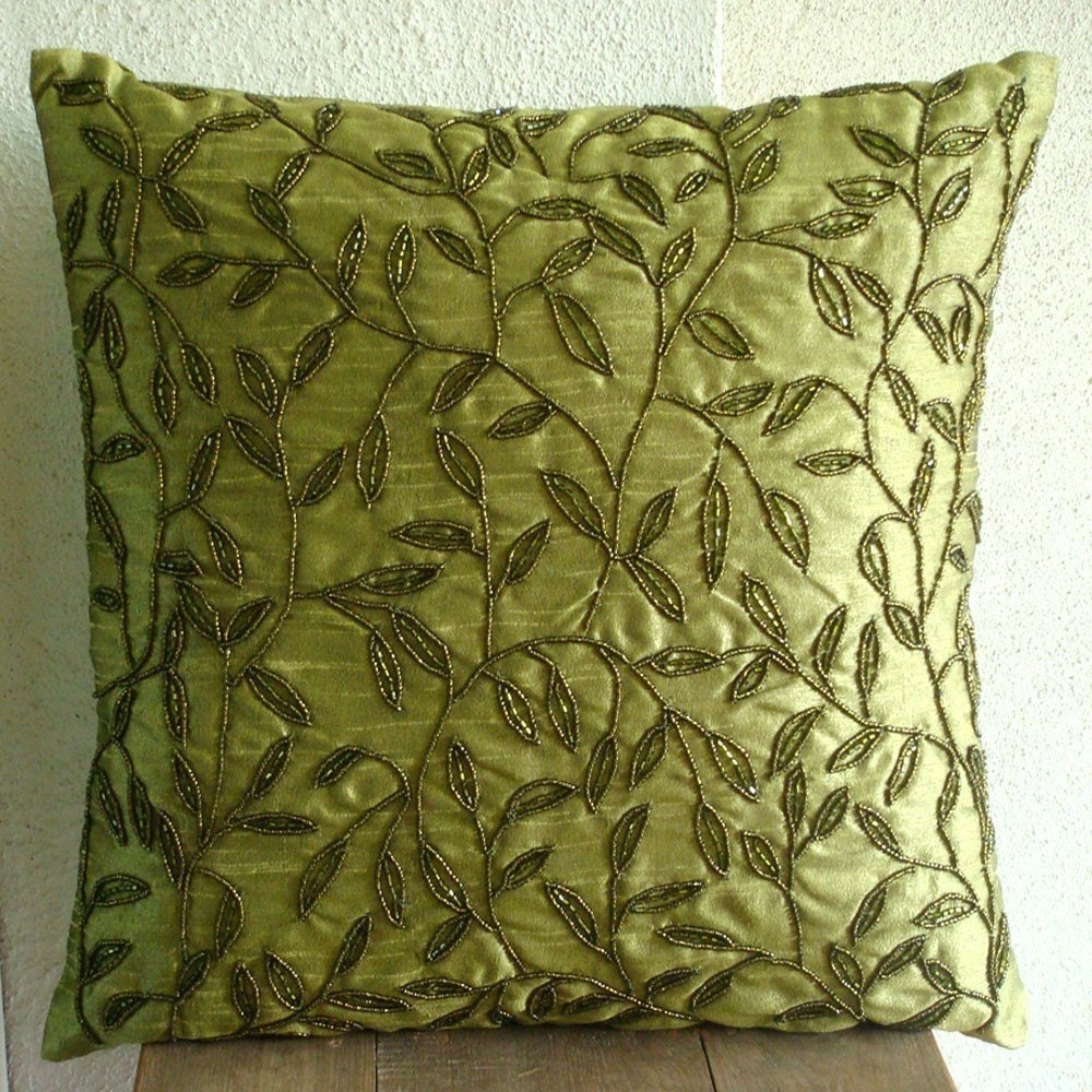 Tropical - Euro Sham Covers - 26x26 Inches Silk Pillow Cover with Bead Embroidery
