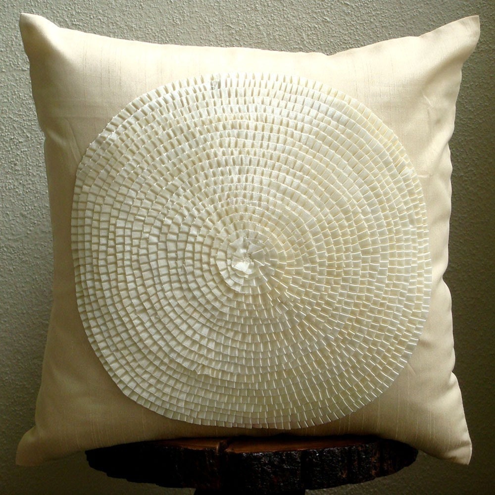 Vintage Fragrance - Throw Pillow Covers - 16x16 Inches Silk Pillow Cover with Satin Ribbon Embroidery