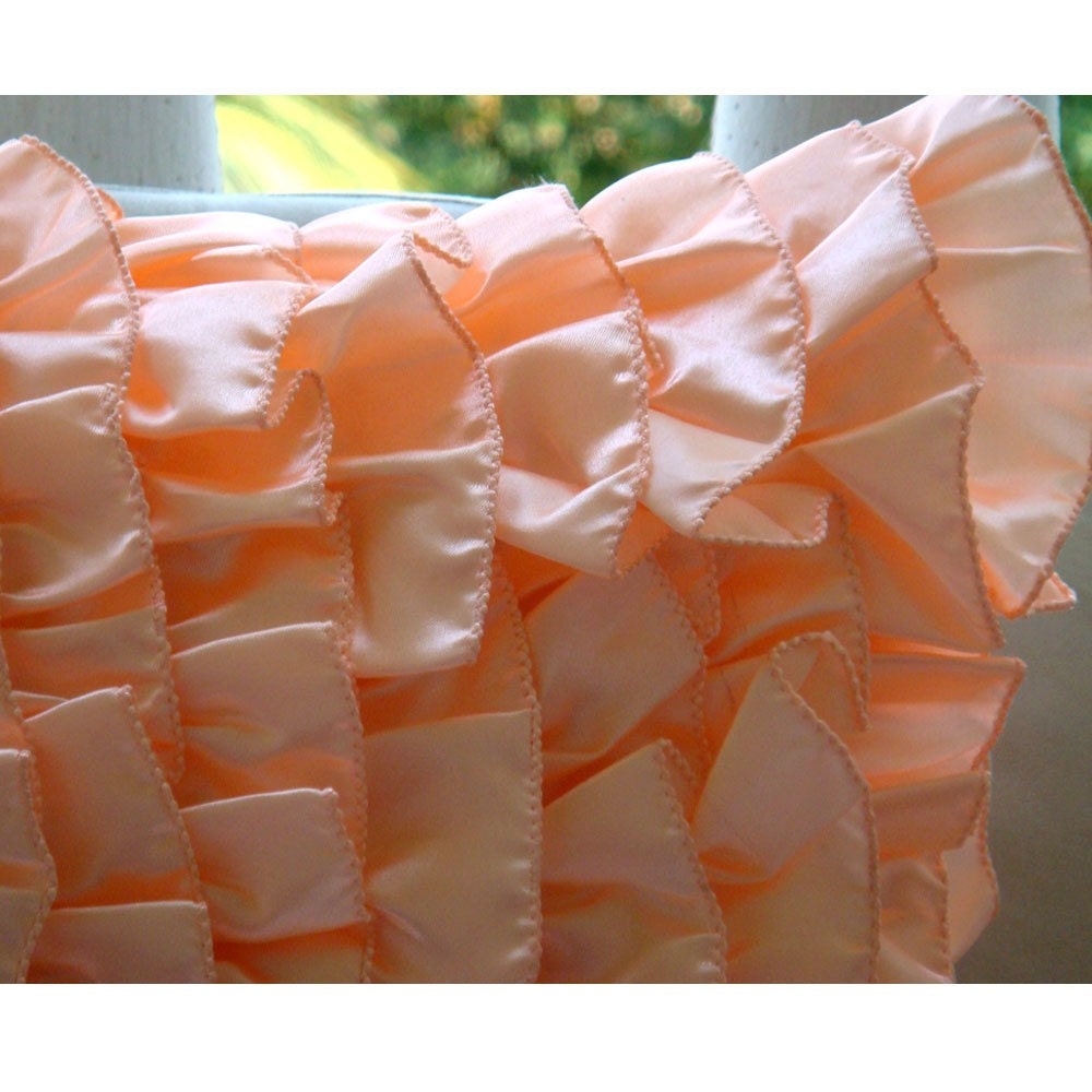 Vintage Peach Sorbet - Throw Pillow Covers - 20x20 Inches Satin Pillow Cover in Pastel Peach Color with Satin Ruffles