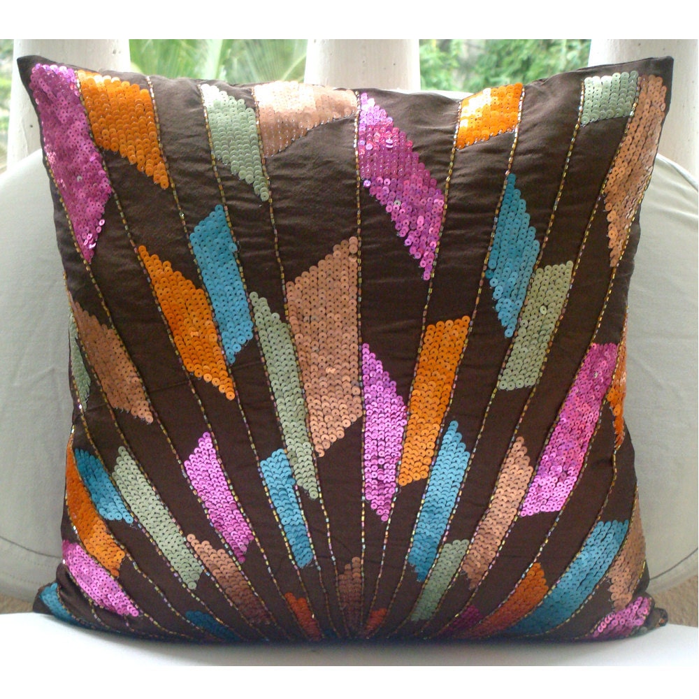Decorative Throw Pillow Covers Accent Pillow Couch Pillow 16 Inch Silk Pillow Cover Embroidered Sequins Beads Splash Of Color Home Decor