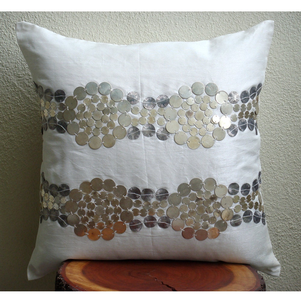 Decorative Throw Pillow Covers Accent Pillows Couch Pillows 16 Inch Ivory Silk Dupioni Antique Accents Silver And Gold Home Decor Living