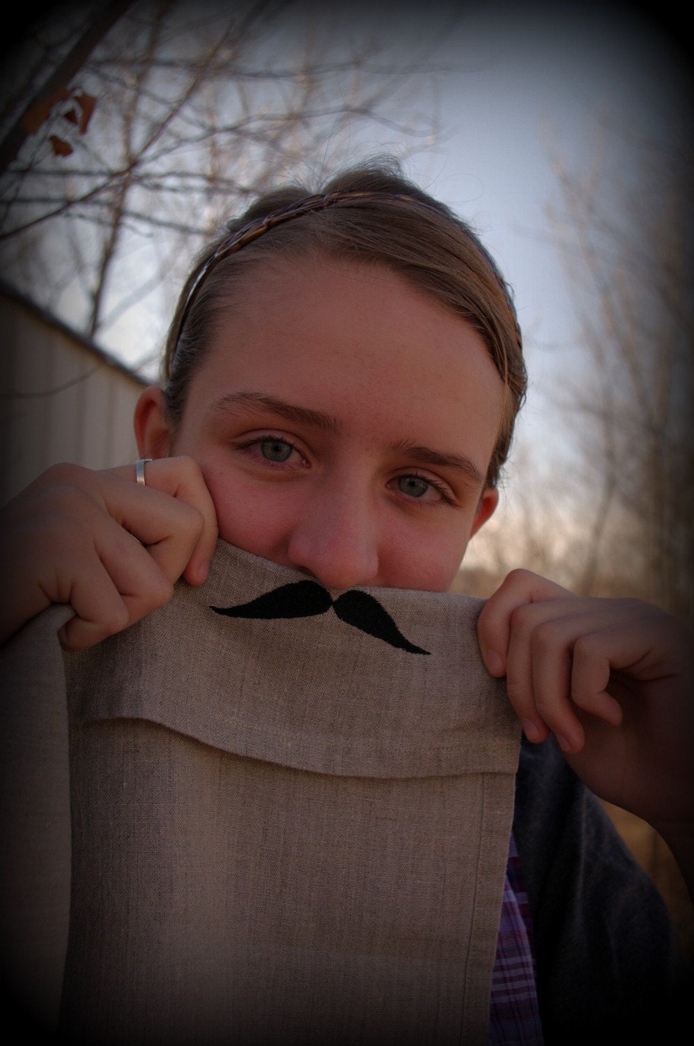 Gift Idea Mustache Dinner Napkins in NATURAL Linen Set of 6