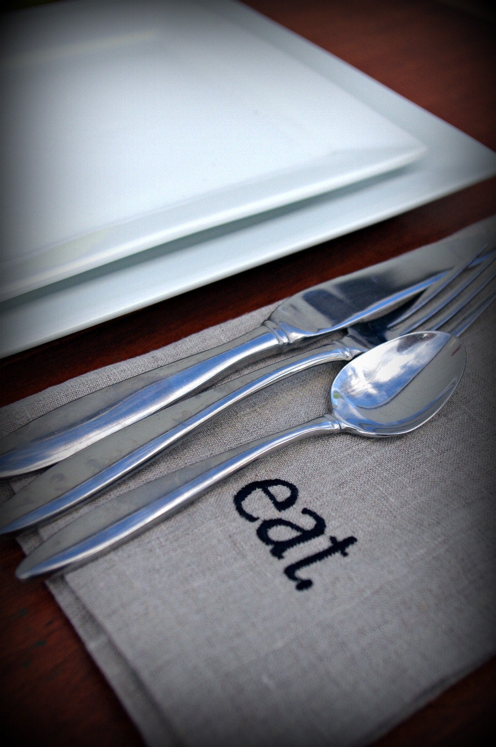 Linen Napkins in NATURAL Set of 6 One Word eat Gift Idea