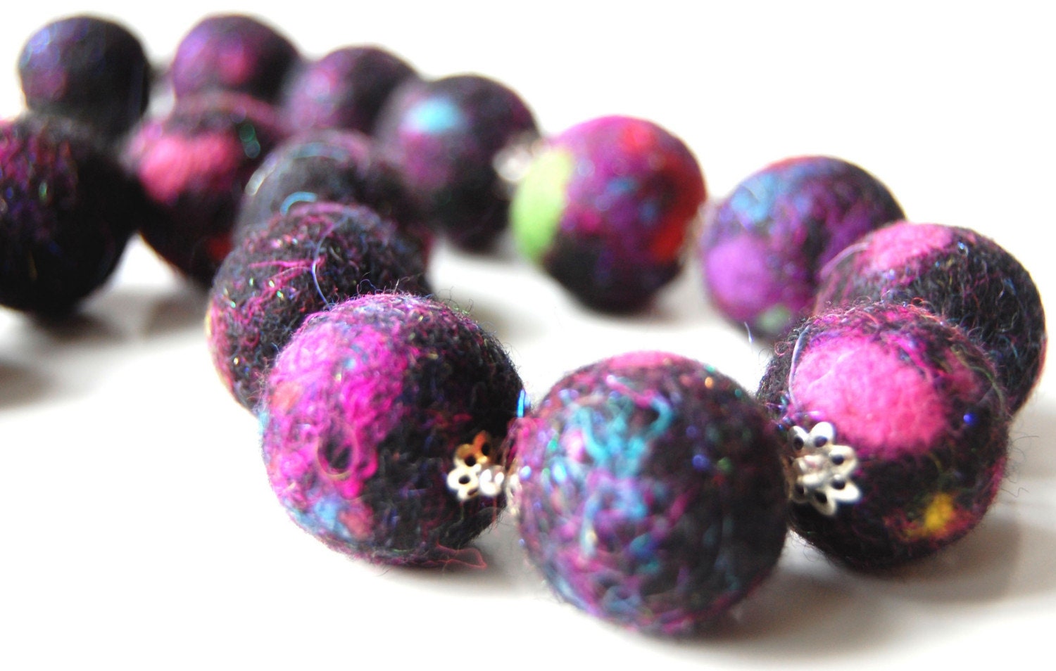 Disco Balls - A Funky Necklace made with Spectacular Handfelted Beads.