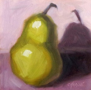 Pear Up 4 x 4 Original Small Oil Painting