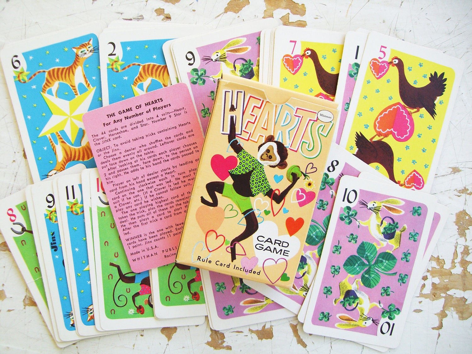 SUMMER SALE- Vintage Whitman Hearts Card Game- Complete Deck Plus Box