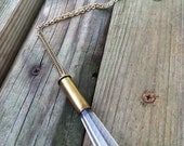 Upcycled brass bullet casing and chandelier crystal necklace