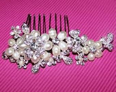 Weddings, Hair Accessory, Hair Comb, Bridal Comb, Pearl Comb, Rhinestone Comb, 2013 Trend, Floral Hair Comb:  Allison Comb