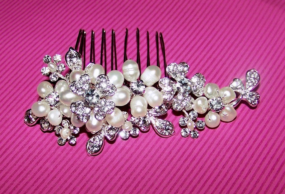 Weddings, Hair Accessory, Hair Comb, Bridal Comb, Pearl Comb, Rhinestone Comb, 2013 Trend, Floral Hair Comb:  Allison Comb
