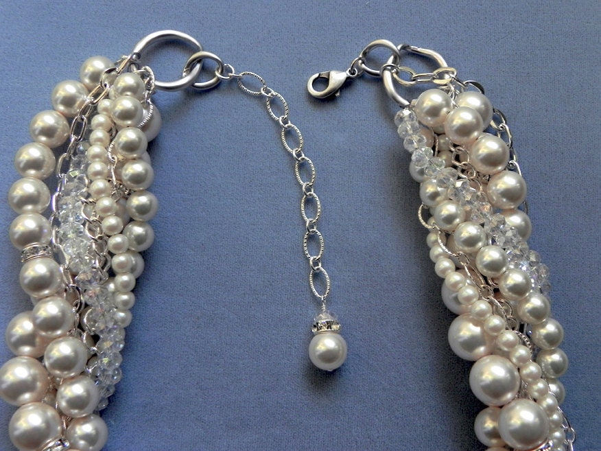 Statement Necklace 2013 Trends Vintage Style Chunky Bridal Pearl and Crystal Necklace Multistrand Swarovski Pearl: Becca