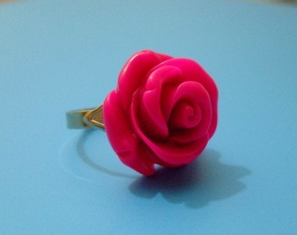 H O T  P I N K -  Romance in Bloom Adjustable Rose Ring