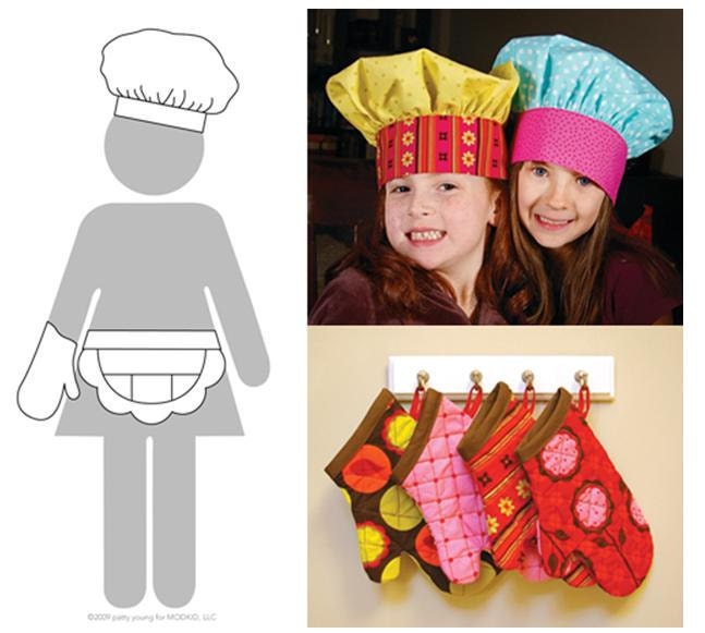SALE Patty Young Sewing Pattern - Lil' Chef Bloom Apron, Oven Mitt and Chef's Hat