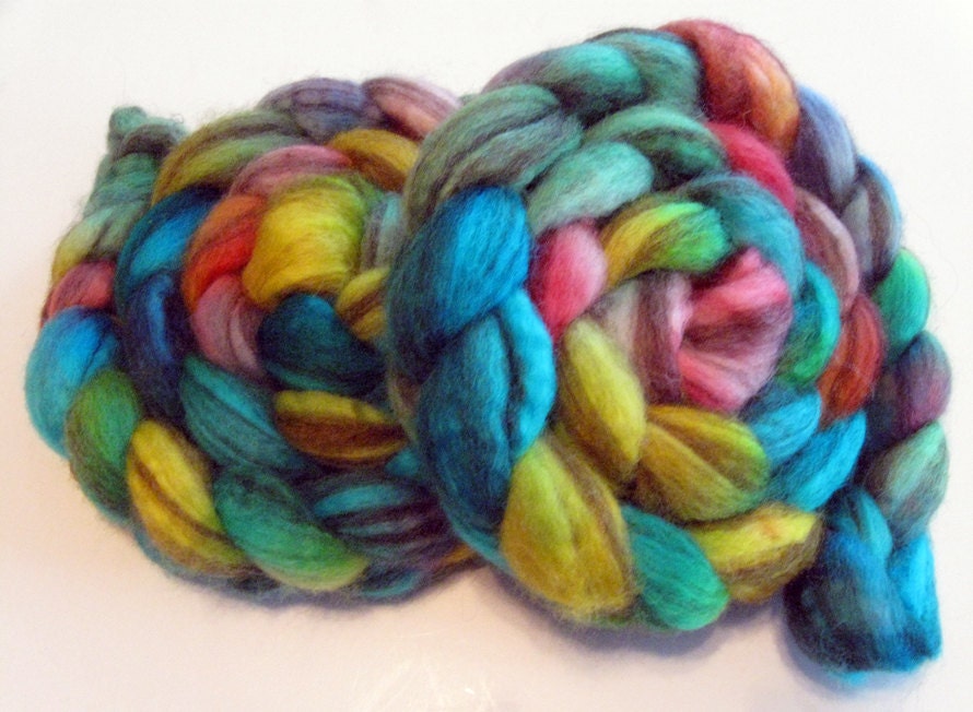 Butterfly wings - 1 pound available - Swirl/Mixed BFL Wool Roving (Top) - Handpainted Spinning or Felting Fiber- 4 ounces