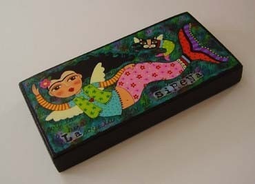 Frida Kahlo Mermaid 3 x 6 Small Wood Block Print by LuLu