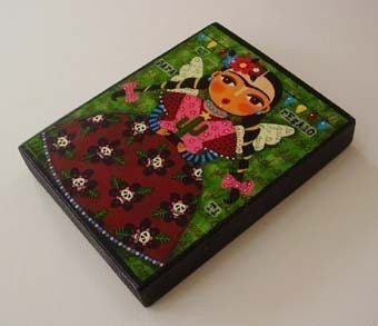 Fiesta Frida Kahlo and Cactus Large 8 x 10 Wood Block Print by LuLu