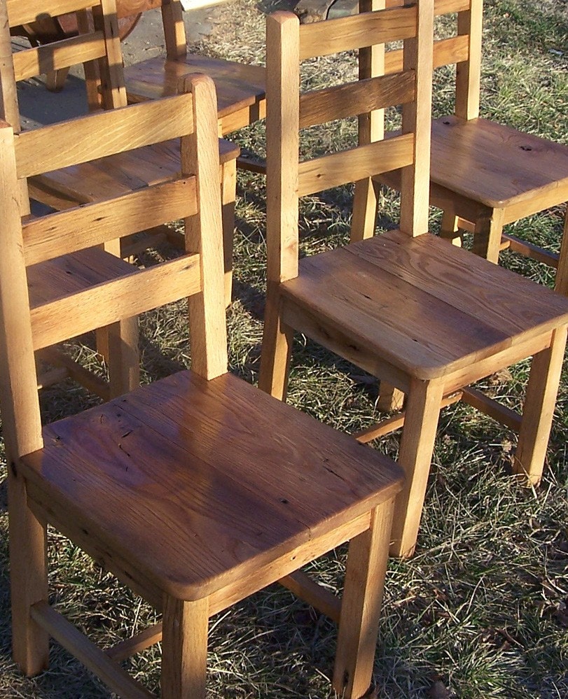 Reclaimed Antique Wormy Chestnut Rustic Dining Chairs