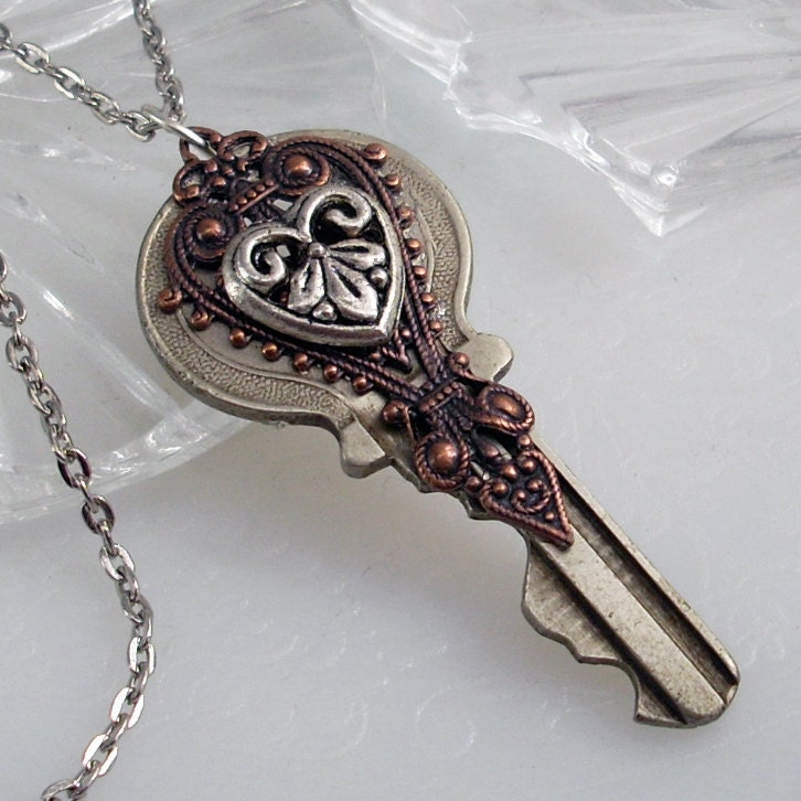 Key Necklace Handmade Jewelry - Key to Your Heart - Recycled Key Pendant
