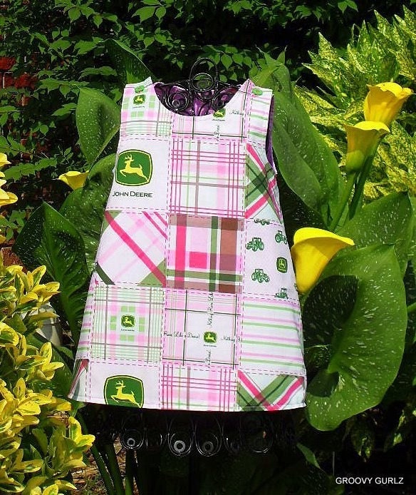 A Line Dress Reversible John Deere by Groovy Gurlz Available in Sizes 3m, 6m,  12m, 18m