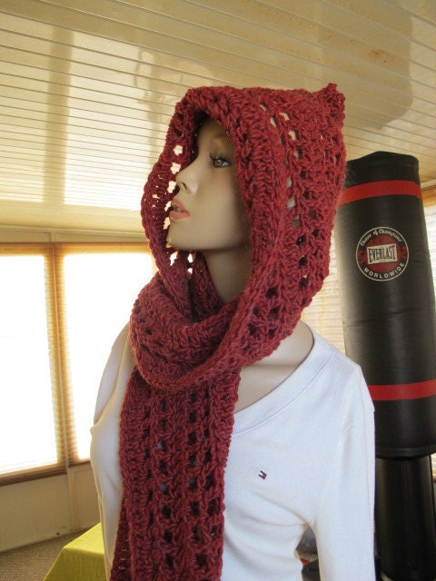 Prairie Fire Wool Mohair Openwork  Hooded Scarf/Scoodie (188)
