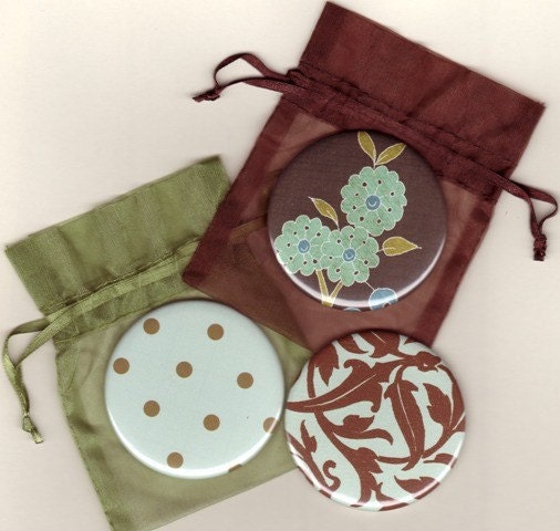 Blue and brown pocket mirror set