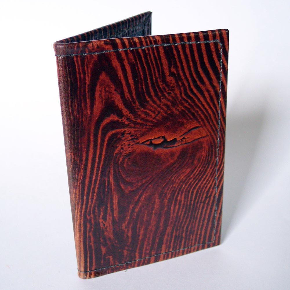Leather Card Case with WoodGrain Pattern - Use for Business Cards, Thin Wallet, Credit Cards etc. - Wood Grain Design
