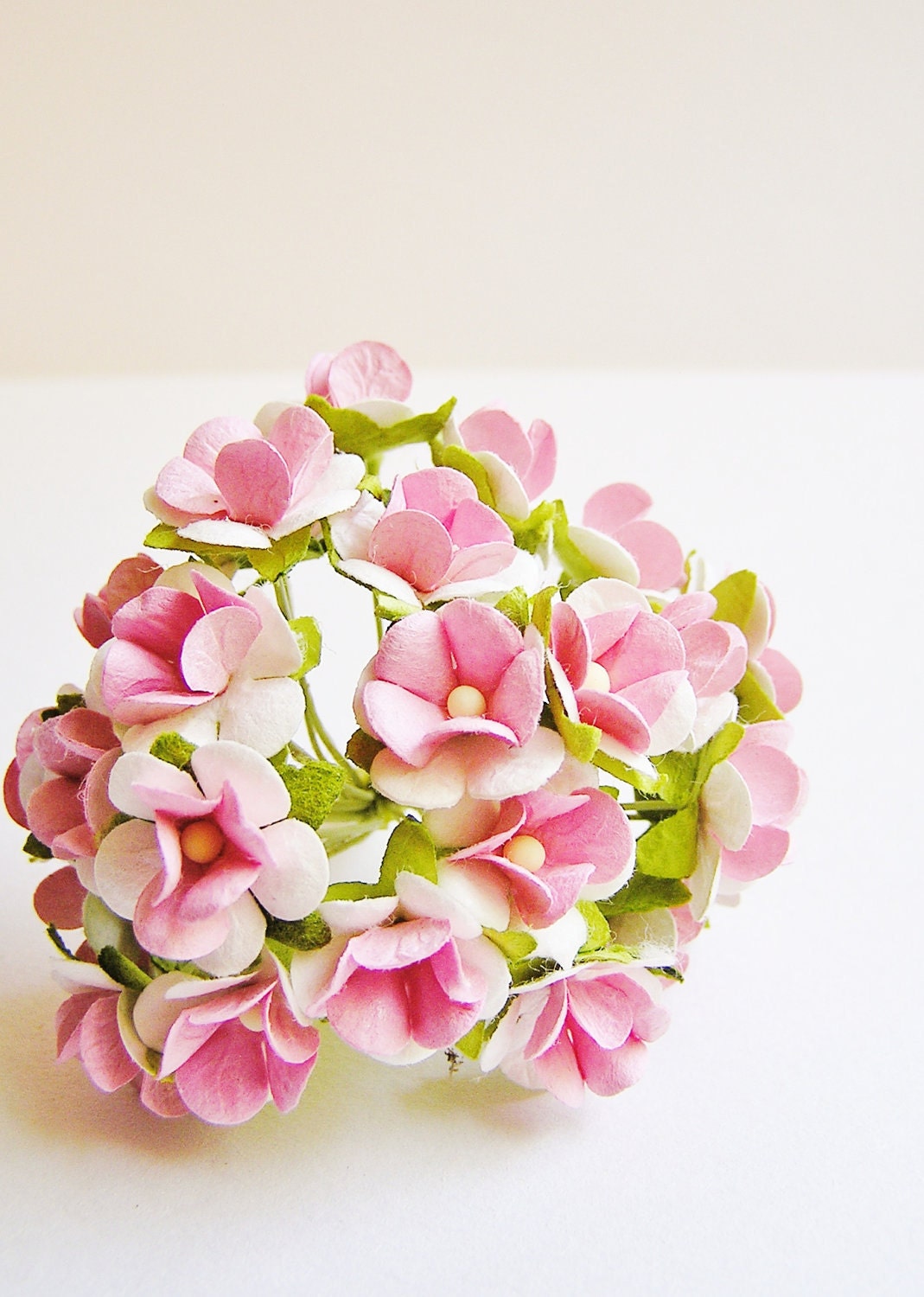 Bubble Gum Pink - white Petite Primrose Vintage style roses bunch Millinery Flower Bouquet