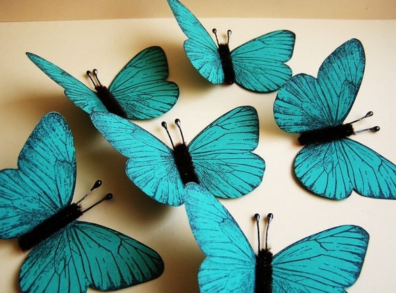 Turquoise/ Chocolate Vintage style classic Butterflies - for decorating, gift wrapping, altered art, weddings, embellishment, holiday