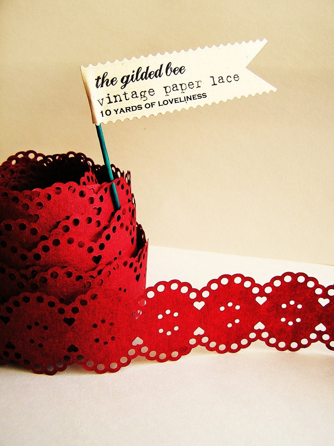 Merlot Red Vintage paper lace Ribbon/ trim - for gift wrapping, altered art, scrapbooking, decorating, weddings, party supply, holiday
