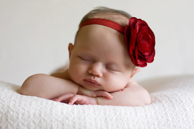 988 New baby headband red 897 Baby Headband, Red Flower Headband, Newborn Headband, Photography Prop 